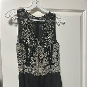 Cinderella Gold and Black High-Low Embellished Prom Gown